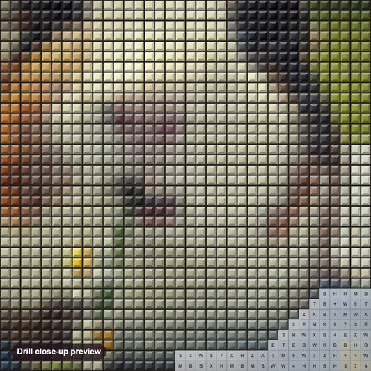 Close-up preview of the Cute Guinea Pig Eating Flowers diamond painting with square 5D drills and printed canvas symbols