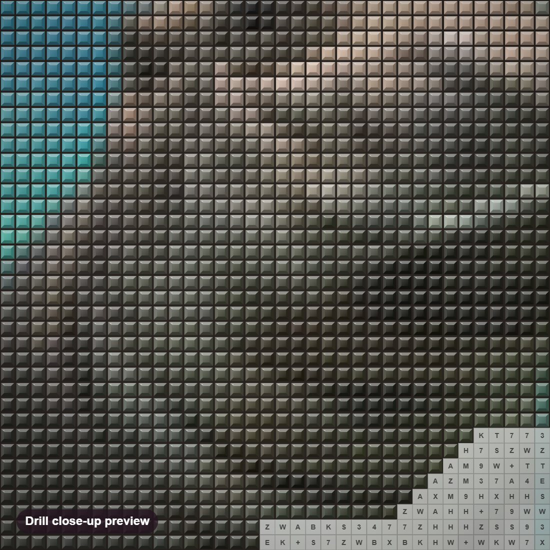 Close-up preview of the Cute Hippo diamond painting with square 5D drills and printed canvas symbols