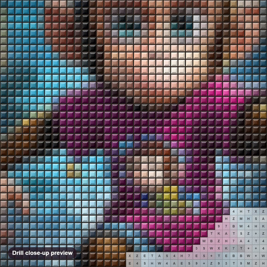 Close-up preview of the Cute Little Monkey Riding a Skateboard diamond painting with square 5D drills and printed canvas symbols