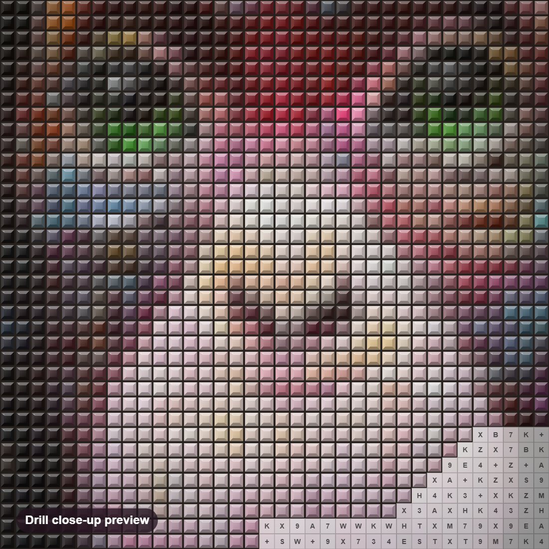 Close-up preview of the Cute Monkey with Green Eyes diamond painting with square 5D drills and printed canvas symbols