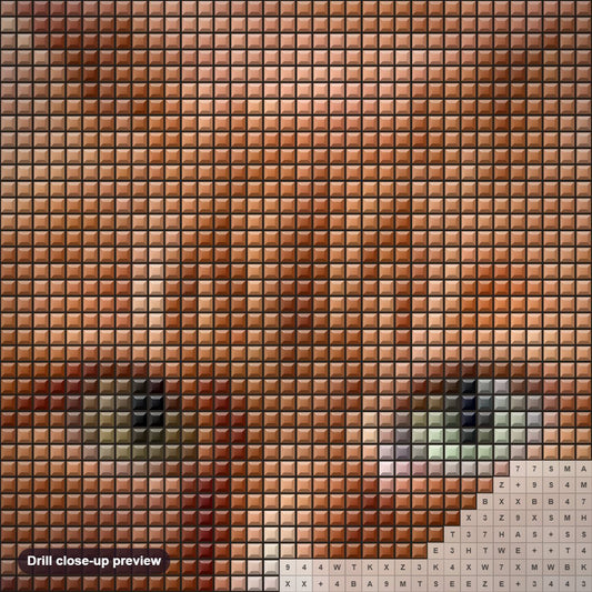 Close-up preview of the Cute Orange Cat diamond painting with square 5D drills and printed canvas symbols