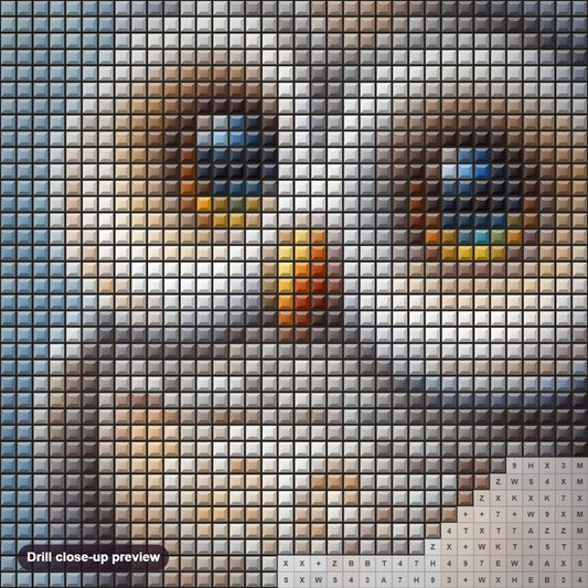 Close-up preview of the Cute Owl Wearing Christmas Hat diamond painting with square 5D drills and printed canvas symbols