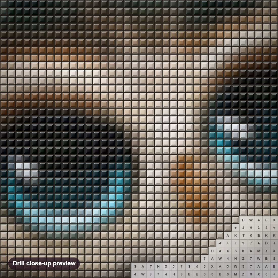 Close-up preview of the Cute Owl with Blue Eyes diamond painting with square 5D drills and printed canvas symbols