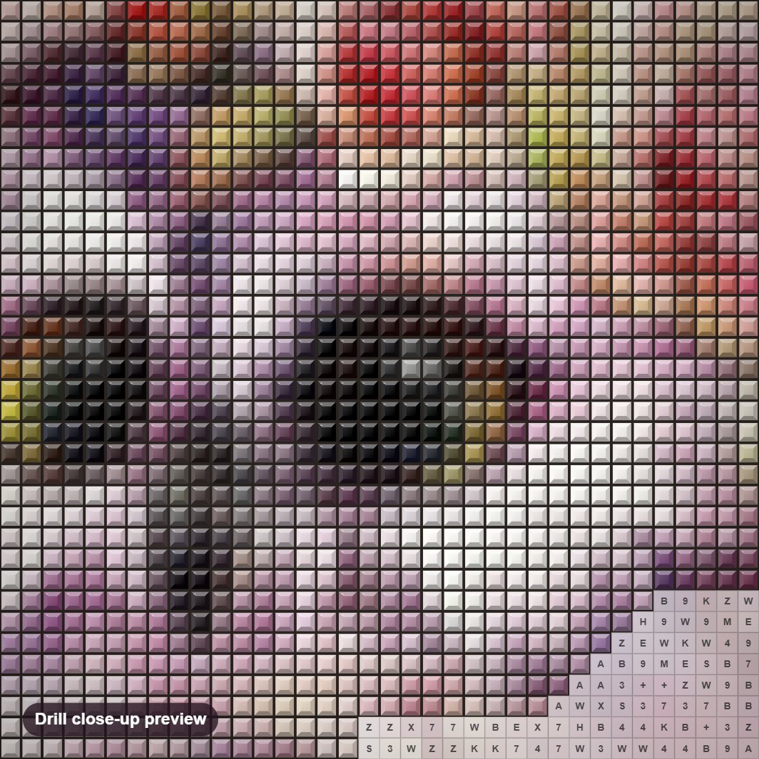 Close-up preview of the Cute Owl with Flower Crown diamond painting with square 5D drills and printed canvas symbols