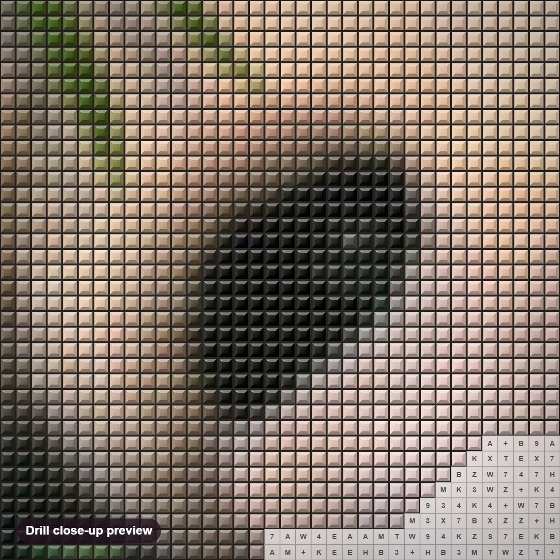 Close-up preview of the Cute Panda diamond painting with square 5D drills and printed canvas symbols