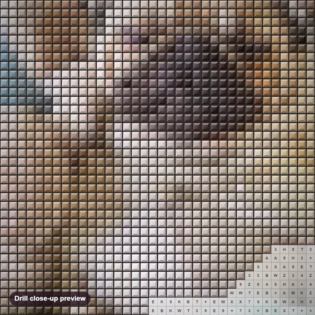 Close-up preview of the Cute Puppy Listening Music diamond painting with square 5D drills and printed canvas symbols