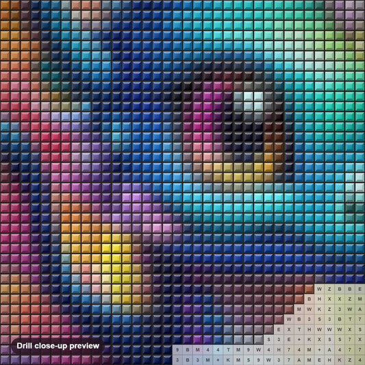 Close-up preview of the Cute Rainbow Dragon diamond painting with square 5D drills and printed canvas symbols