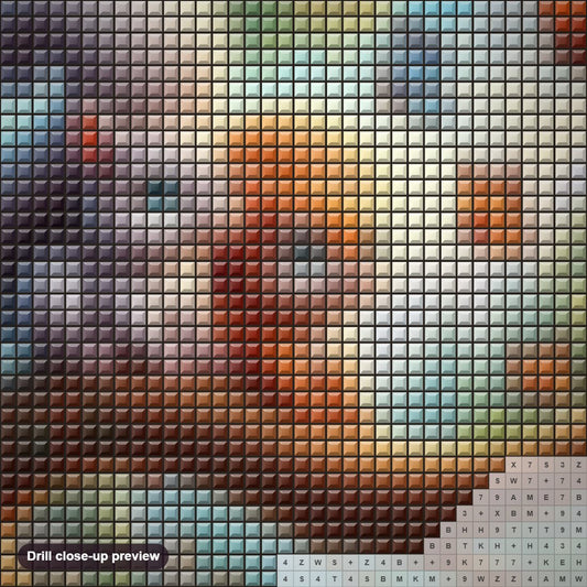 Close-up preview of the Cute Squirrel in a Beautiful Woodland diamond painting with square 5D drills and printed canvas symbols