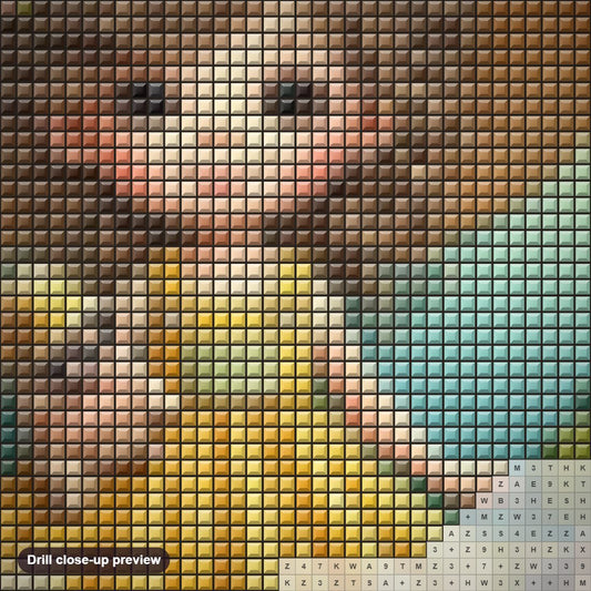 Close-up preview of the Cute Summer Girl & Her Dog diamond painting with square 5D drills and printed canvas symbols