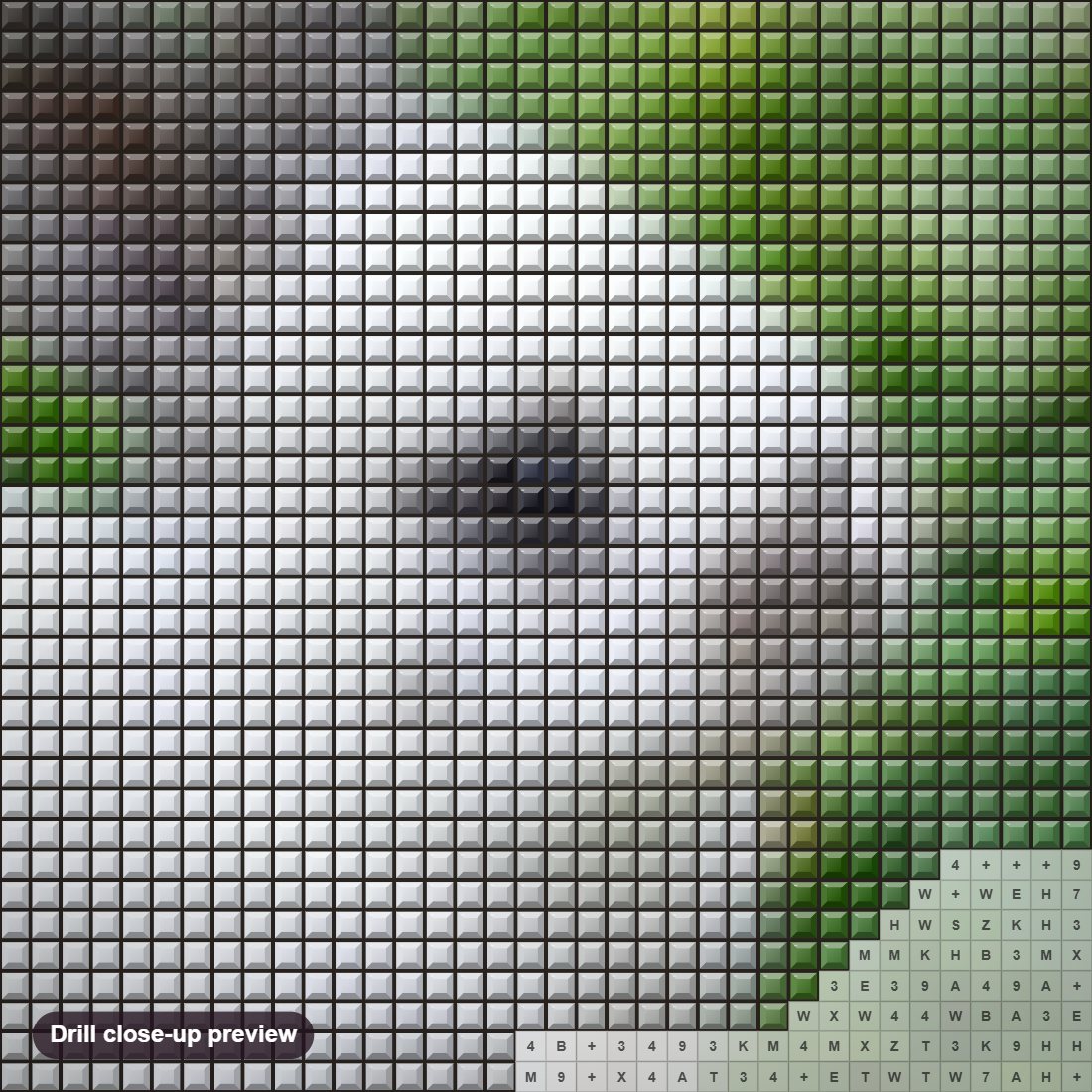 Close-up preview of the Cute White Baby Rabbit diamond painting with square 5D drills and printed canvas symbols