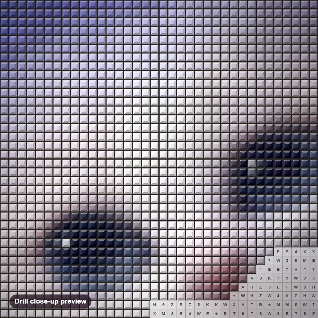 Close-up preview of the Cute White Cat with Blue Eyes diamond painting with square 5D drills and printed canvas symbols