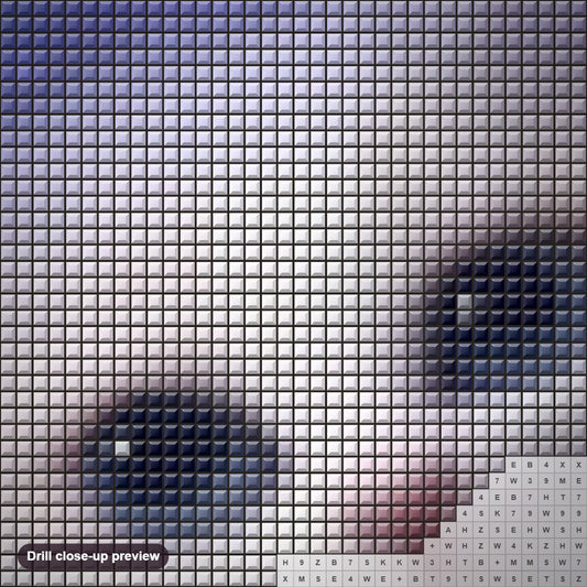 Close-up preview of the Cute White Cat with Blue Eyes diamond painting with square 5D drills and printed canvas symbols