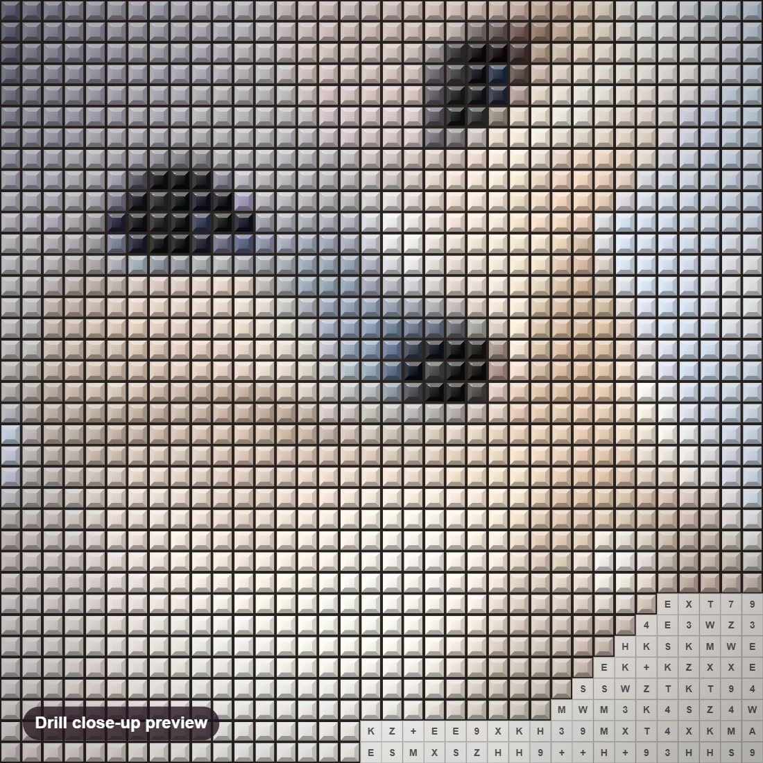Close-up preview of the Cute White Fox diamond painting with square 5D drills and printed canvas symbols