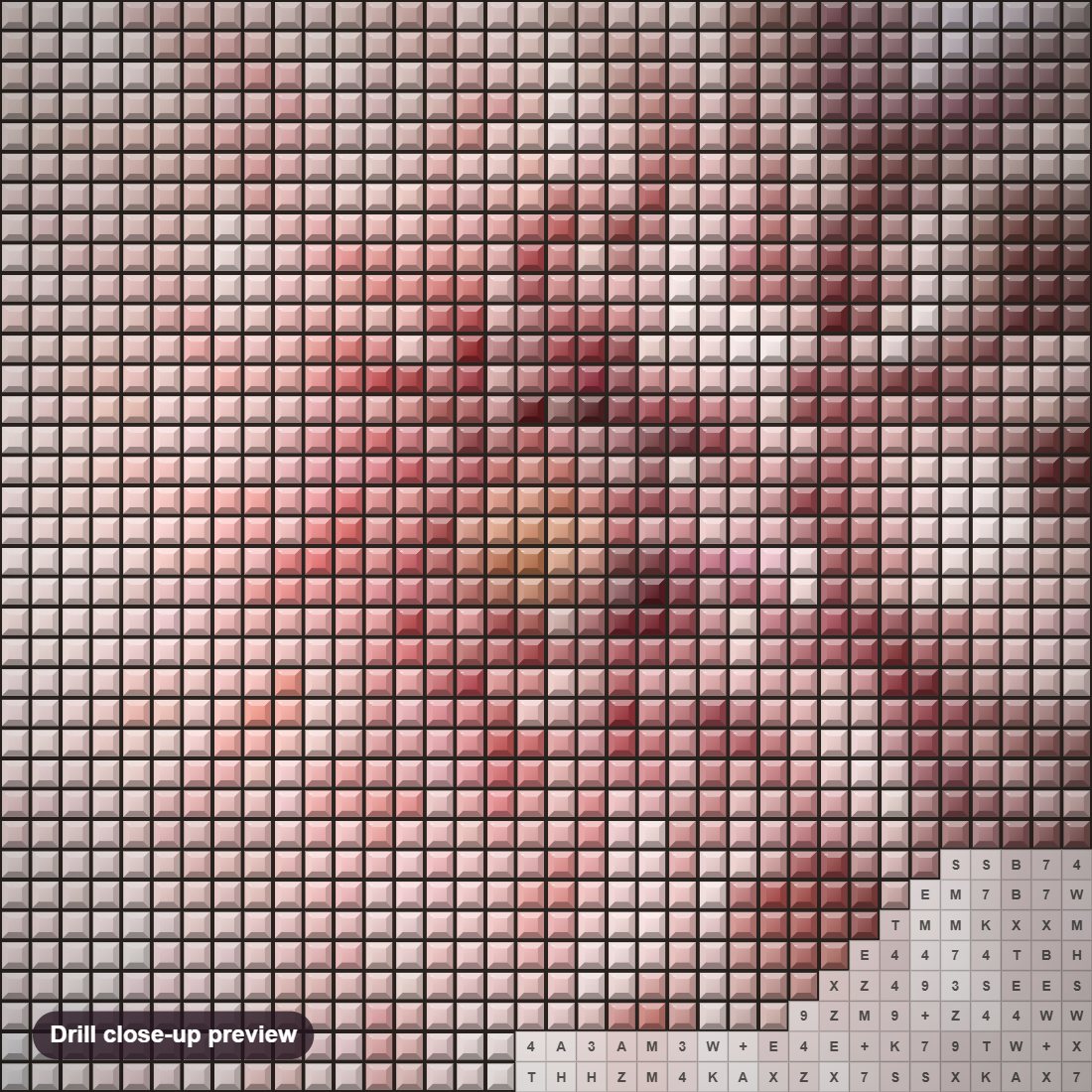 Close-up preview of the Dahlia Flower diamond painting with square 5D drills and printed canvas symbols