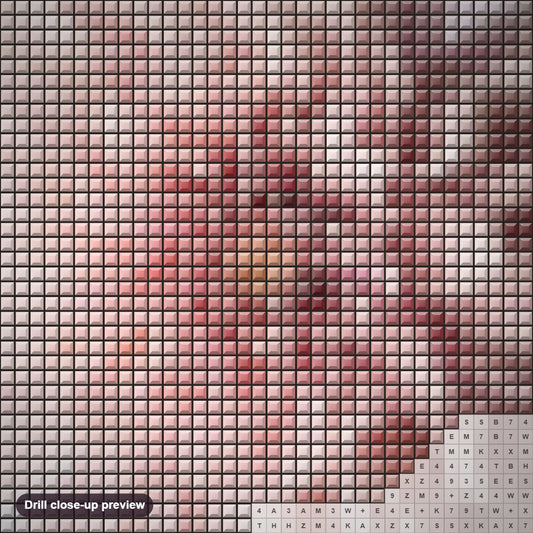 Close-up preview of the Dahlia Flower diamond painting with square 5D drills and printed canvas symbols