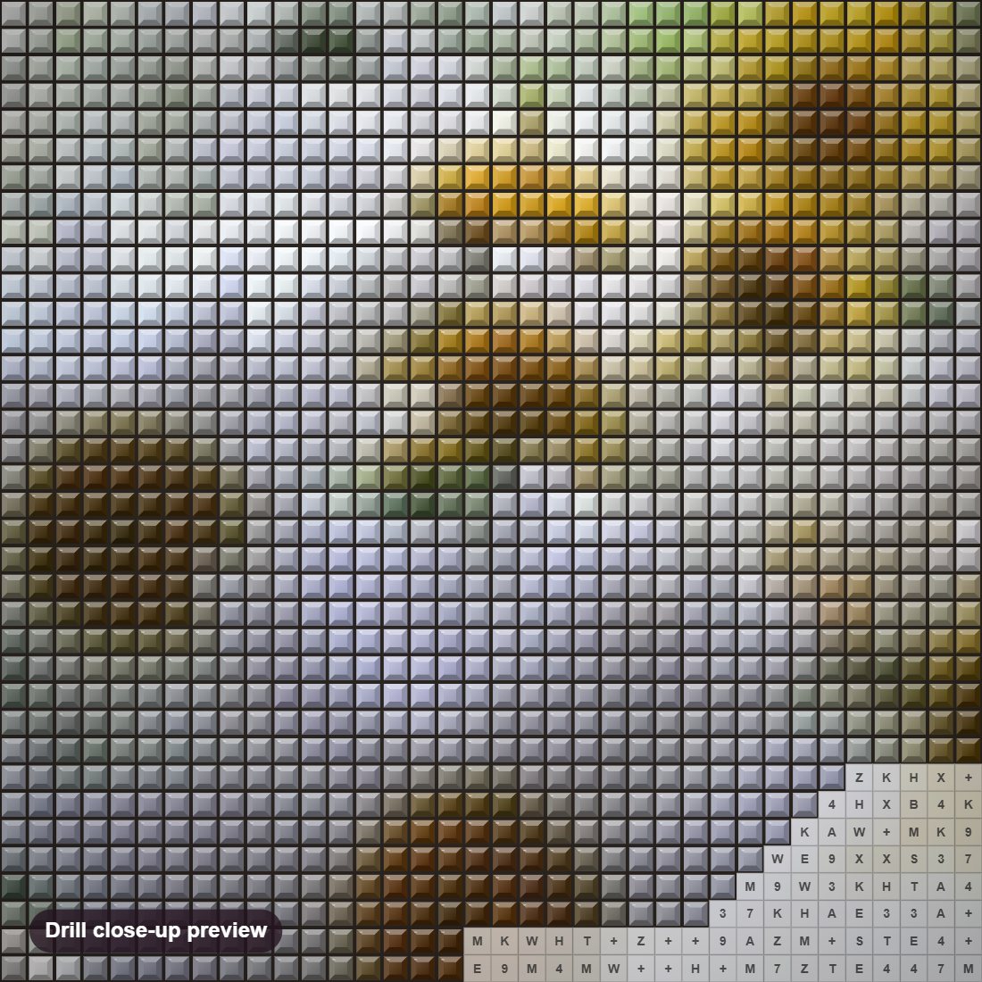 Close-up preview of the Daisy diamond painting with square 5D drills and printed canvas symbols