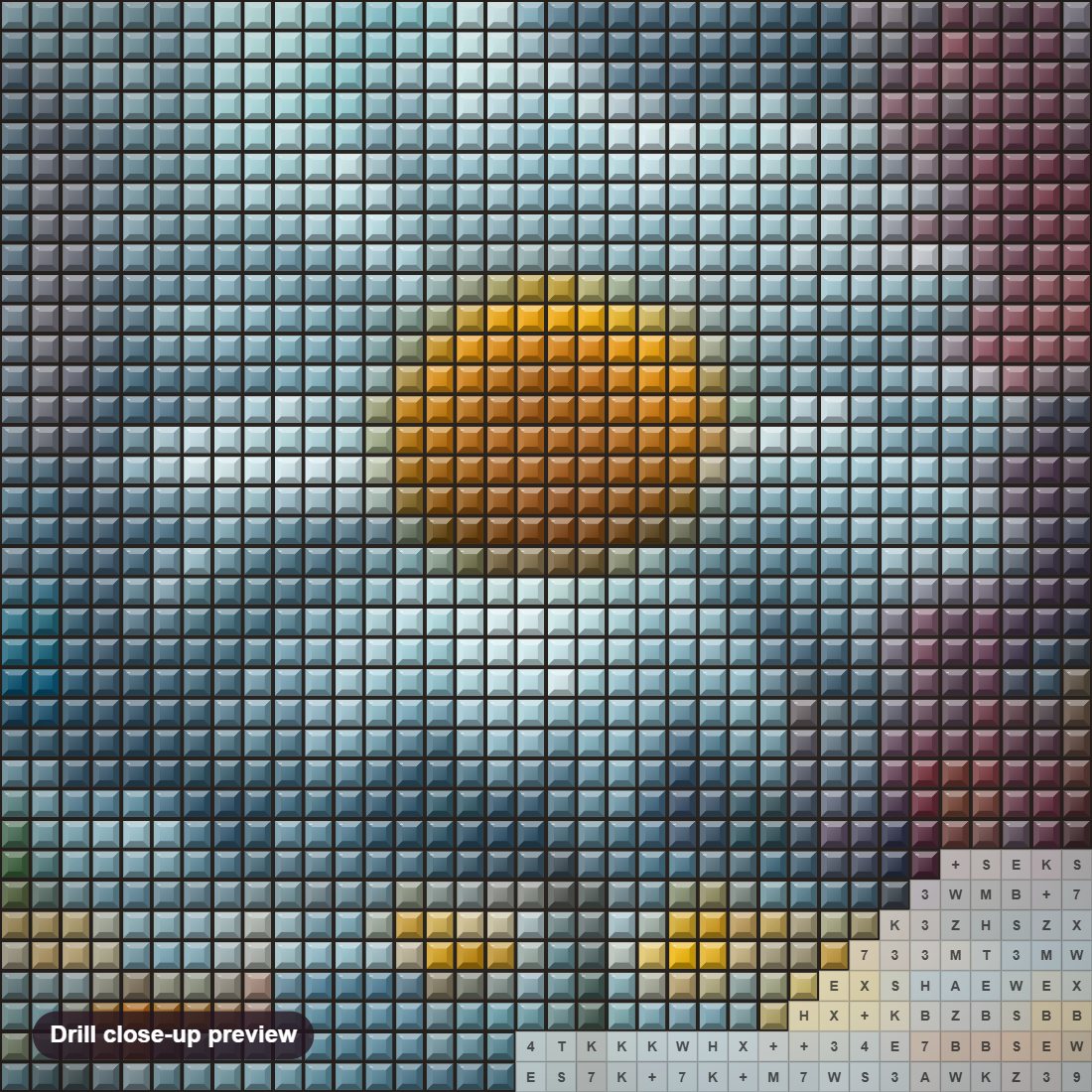 Close-up preview of the Daisy Flower With Rain Drops diamond painting with square 5D drills and printed canvas symbols