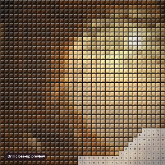 Close-up preview of the Dark Cave with a SunRize diamond painting with square 5D drills and printed canvas symbols