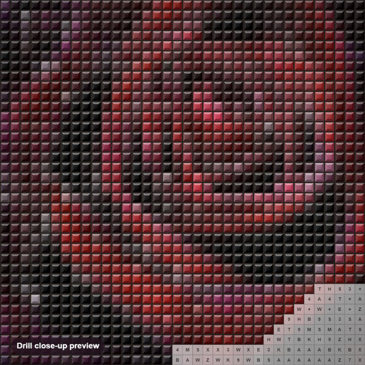 Close-up preview of the Dark Red Rose with Water Drops diamond painting with square 5D drills and printed canvas symbols