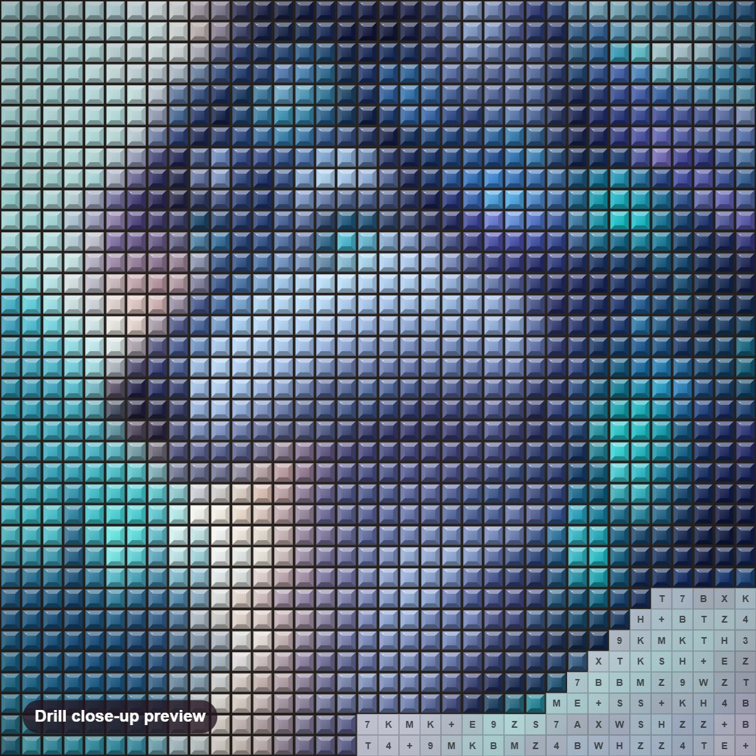 Close-up preview of the Dazzling Wolf in Starry Night diamond painting with square 5D drills and printed canvas symbols