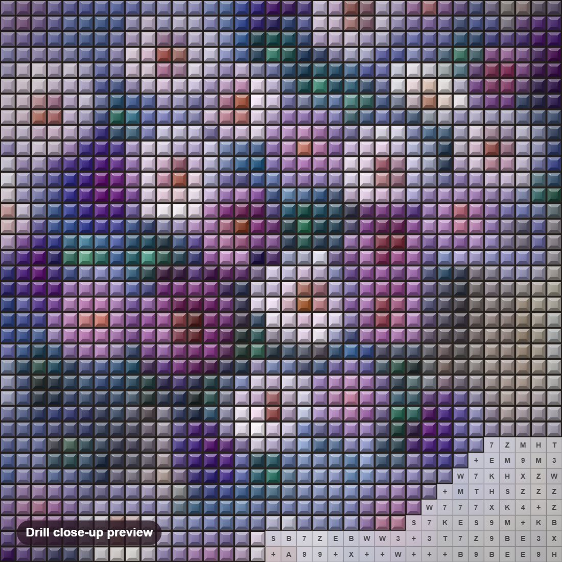 Close-up preview of the Decorative Flowers diamond painting with square 5D drills and printed canvas symbols