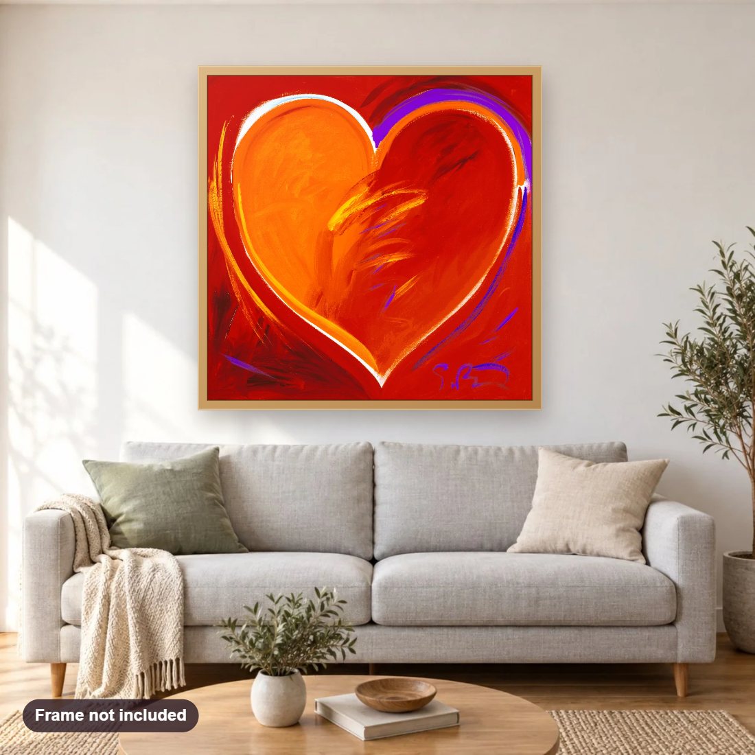 Deep In My Heart diamond painting shown framed on a living room wall above a sofa