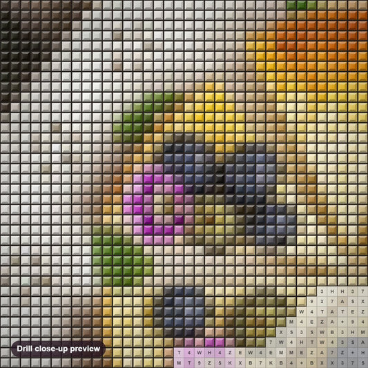 Close-up preview of the Delicious Blueberry Pie Cake diamond painting with square 5D drills and printed canvas symbols