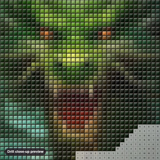 Close-up preview of the Detailed Close Up of a Green Dragon diamond painting with square 5D drills and printed canvas symbols