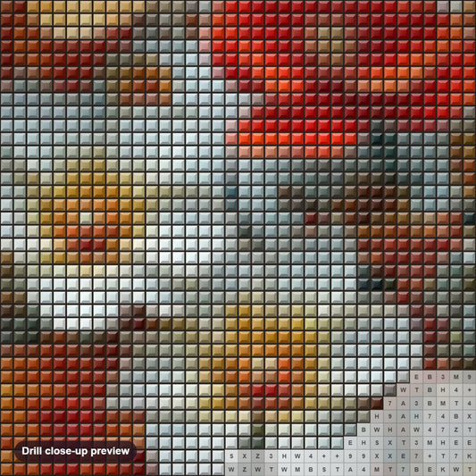 Close-up preview of the Digital Art of Stunning Flowers diamond painting with square 5D drills and printed canvas symbols