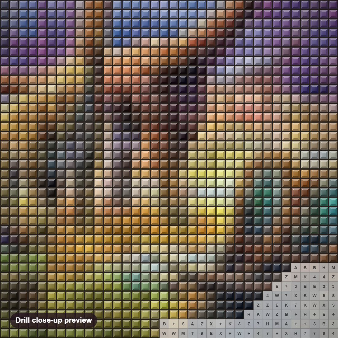 Close-up preview of the Dinosaurs diamond painting with square 5D drills and printed canvas symbols