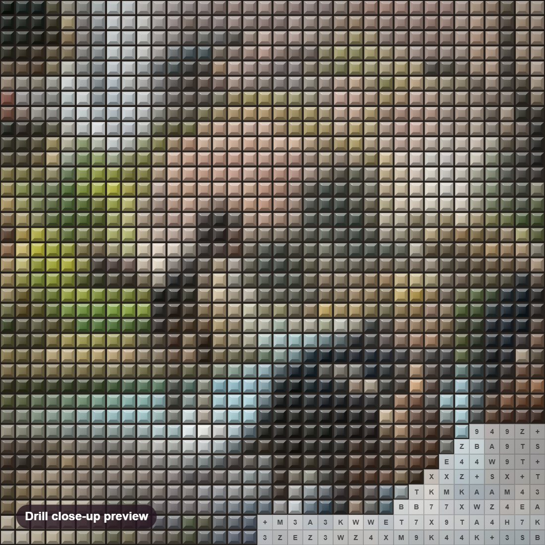 Close-up preview of the Dinosaurs Species diamond painting with square 5D drills and printed canvas symbols