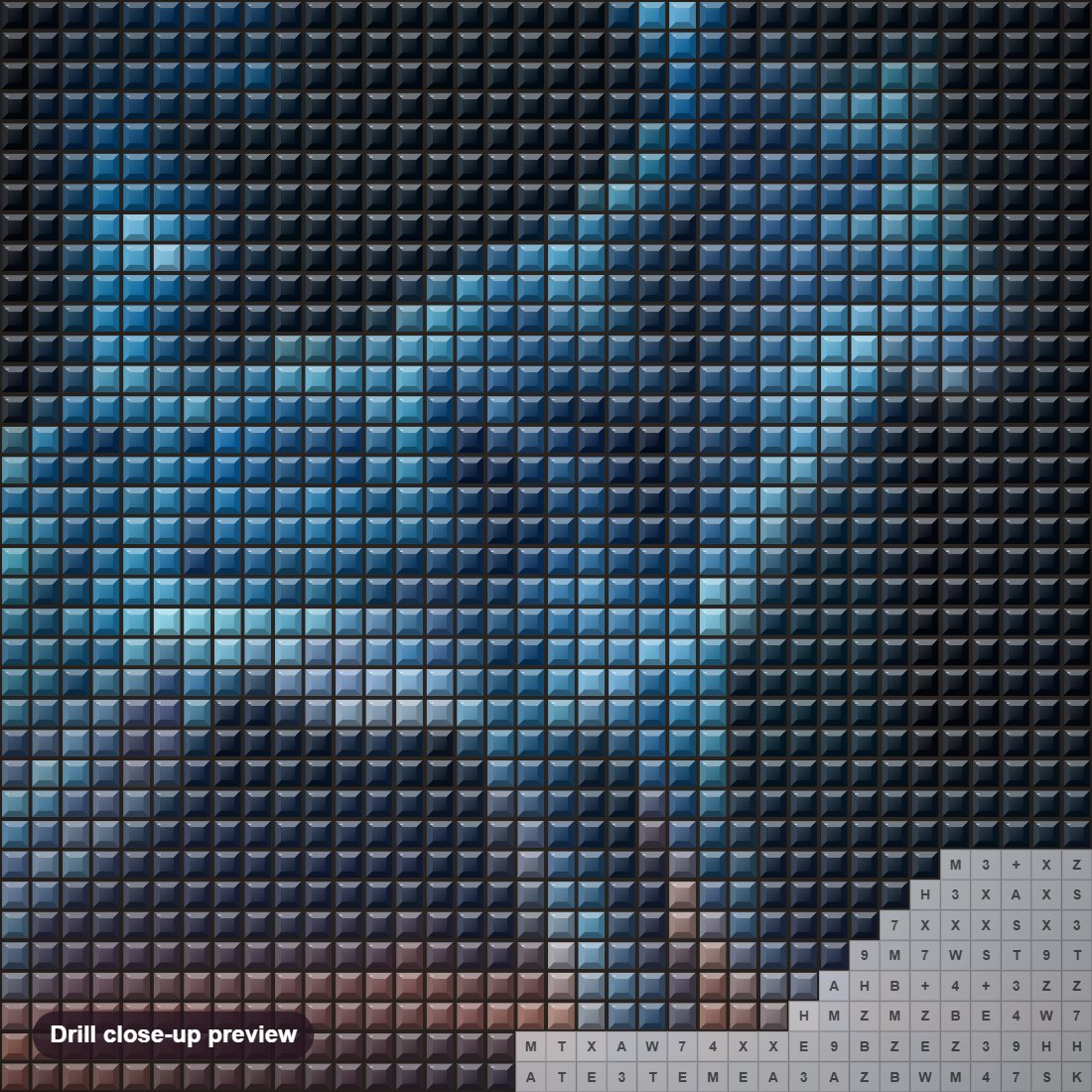 Close-up preview of the Dire Wolf diamond painting with square 5D drills and printed canvas symbols