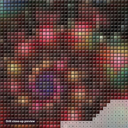 Close-up preview of the Divine Spark diamond painting with square 5D drills and printed canvas symbols