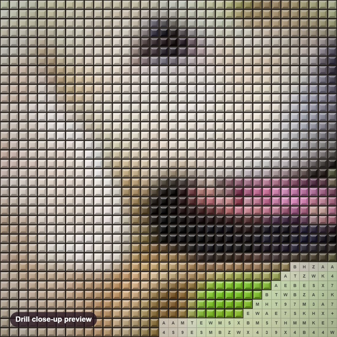 Close-up preview of the Dog with Butterfly on his Nose diamond painting with square 5D drills and printed canvas symbols