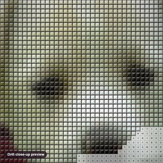 Close-up preview of the Dog With Red Rose diamond painting with square 5D drills and printed canvas symbols