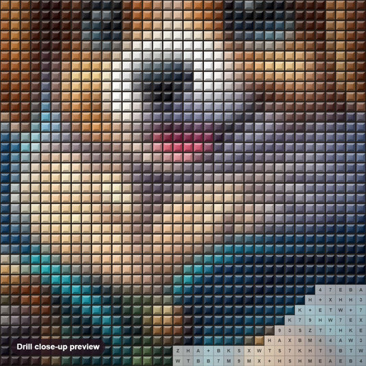 Close-up preview of the Dog_s Midnight Strol diamond painting with square 5D drills and printed canvas symbols