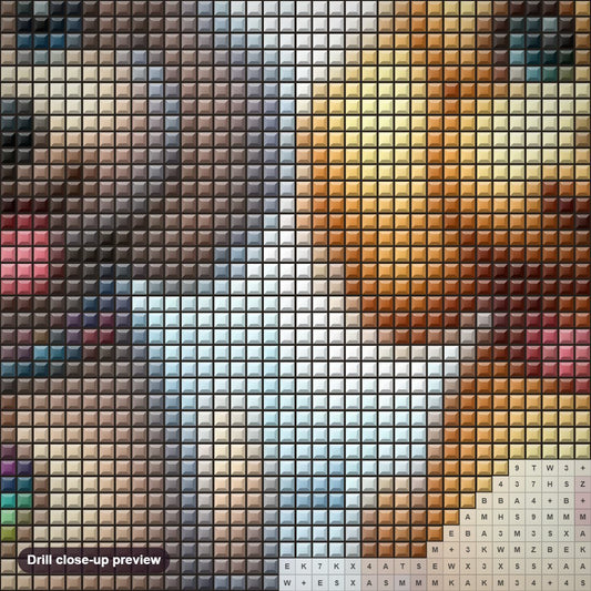 Close-up preview of the Dogs and Their Heartfelt Bond diamond painting with square 5D drills and printed canvas symbols