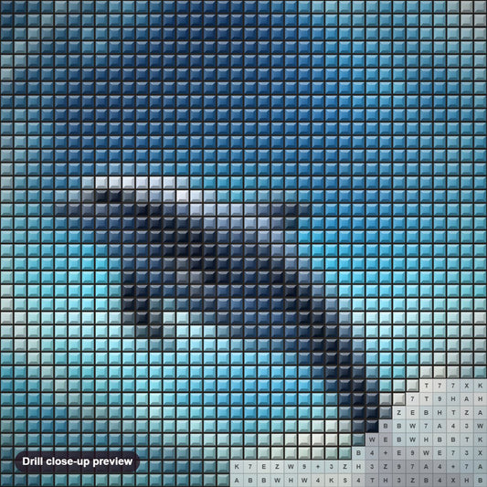 Close-up preview of the Dolphin's Joyful Jump in the Deep Blue Sea diamond painting with square 5D drills and printed canvas symbols