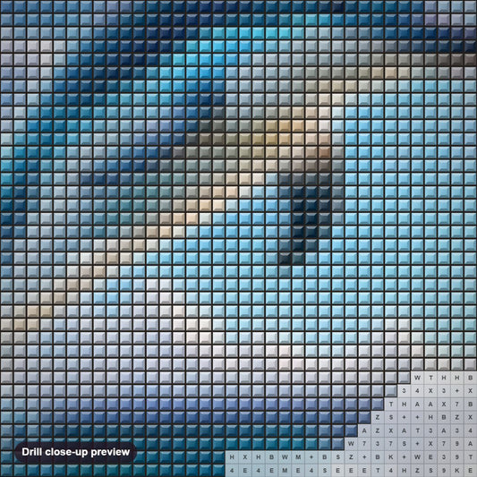 Close-up preview of the Dolphin_s Magnificent Jump diamond painting with square 5D drills and printed canvas symbols