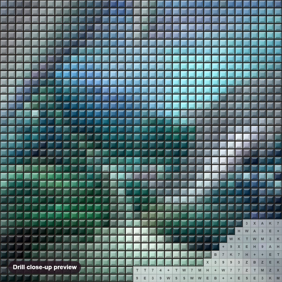 Close-up preview of the Dolphins In Ocean Bubble diamond painting with square 5D drills and printed canvas symbols