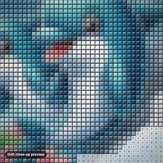 Close-up preview of the Dolphins Leaping with Happiness diamond painting with square 5D drills and printed canvas symbols