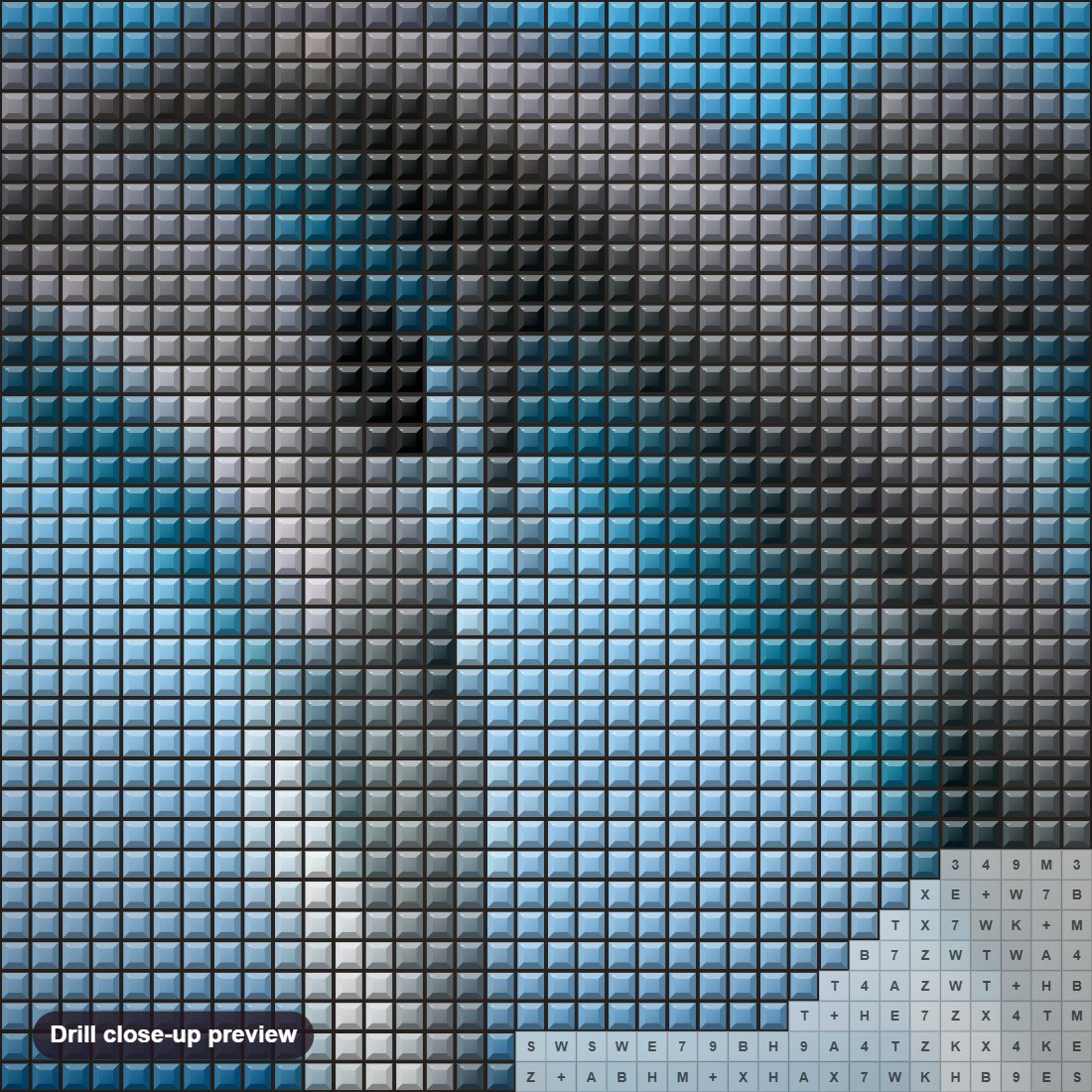Close-up preview of the Dolphins Playing in Blue Water diamond painting with square 5D drills and printed canvas symbols