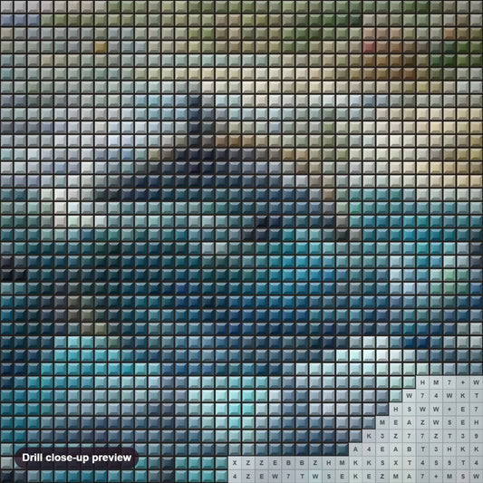 Close-up preview of the Dolphins & Whales diamond painting with square 5D drills and printed canvas symbols