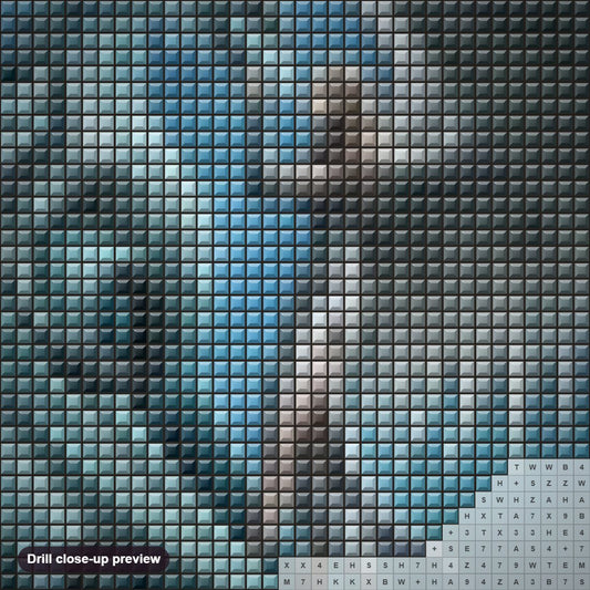 Close-up preview of the Dragon & Angel diamond painting with square 5D drills and printed canvas symbols