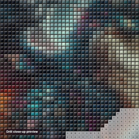 Close-up preview of the Dragon Cat diamond painting with square 5D drills and printed canvas symbols