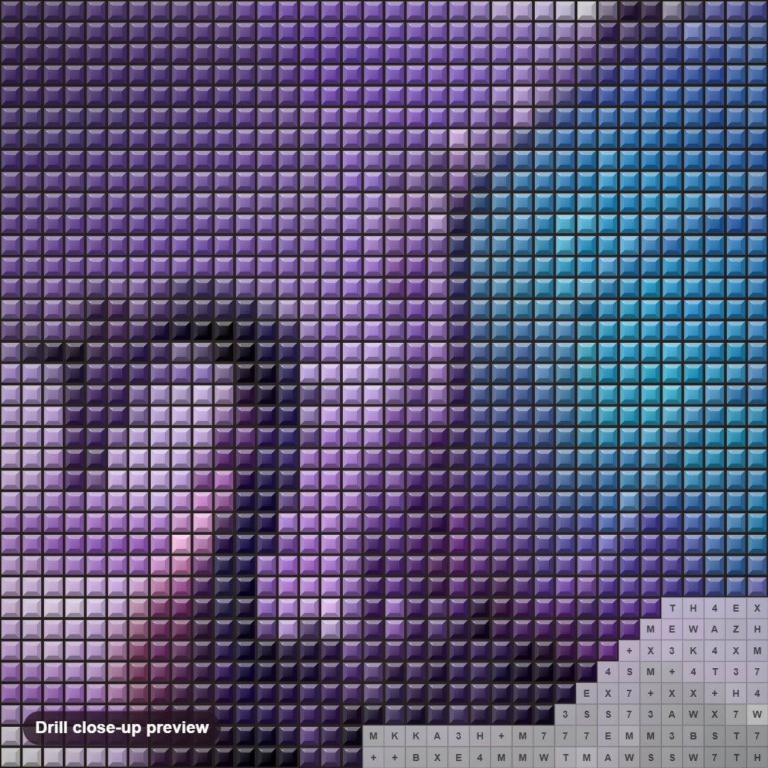 Close-up preview of the Dragon diamond painting with square 5D drills and printed canvas symbols