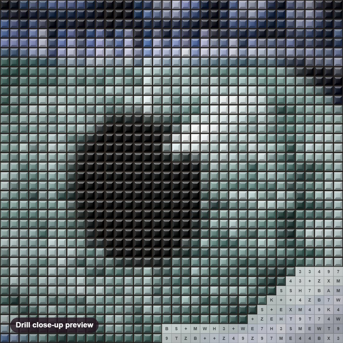 Close-up preview of the Dragon Eye diamond painting with square 5D drills and printed canvas symbols