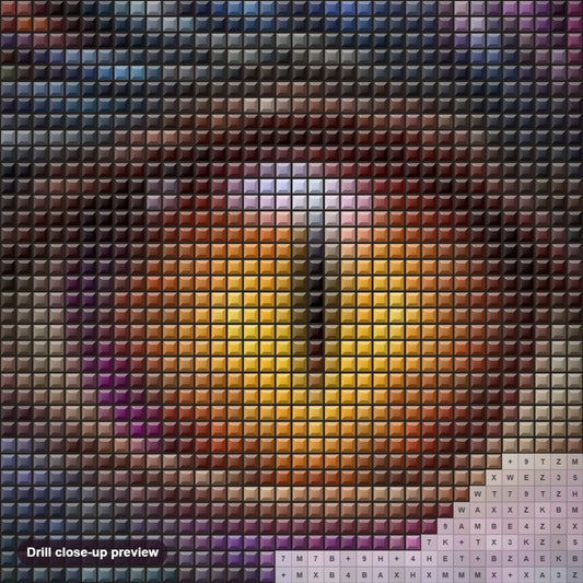 Close-up preview of the Dragon Eyes diamond painting with square 5D drills and printed canvas symbols