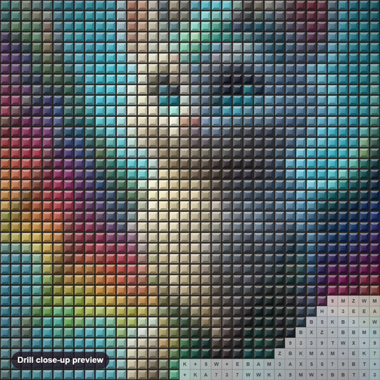 Close-up preview of the Dragon Kitty diamond painting with square 5D drills and printed canvas symbols