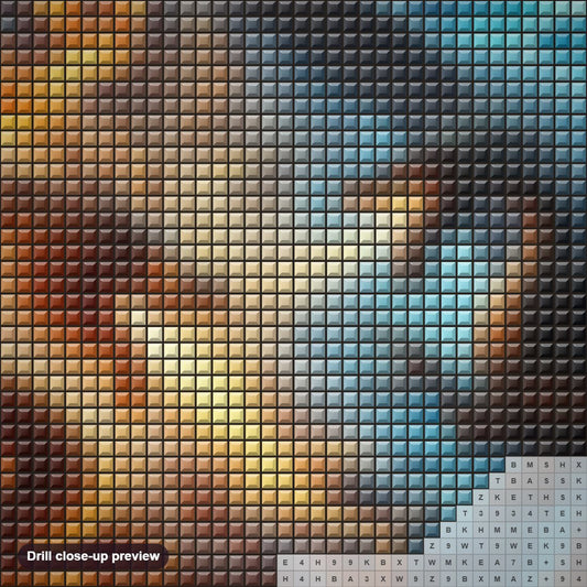 Close-up preview of the Dragon War diamond painting with square 5D drills and printed canvas symbols
